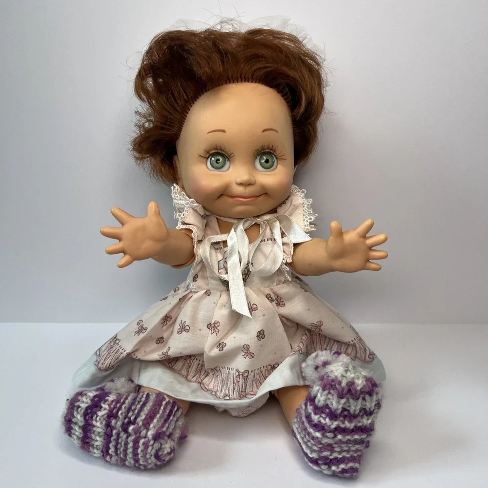 Vintage 1990 Galoob Baby Face So Shy Sherri #9 Green Eyes Bonnet Dress
